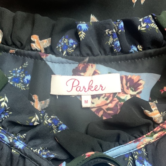 Parker Anastasia Bird Floral Patchwork Cold Shoulder Silk Dress Parker - Picture 10 of 10